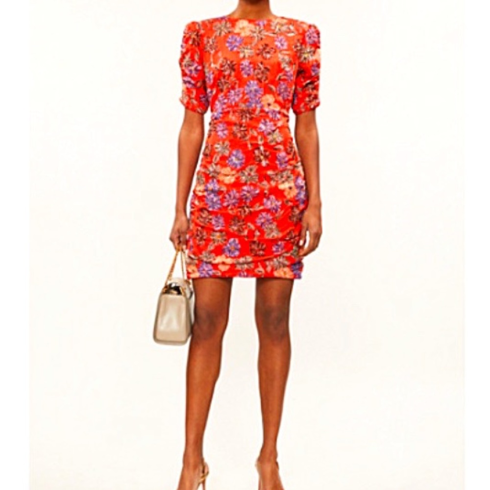 Maje Razul Sequin Embellished Floral Dress in Coral